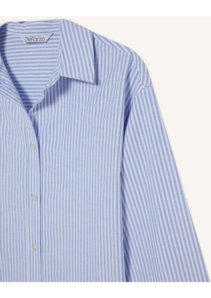 Oversize Geniş Kalıp Çizgili Oxford Uzun Kollu Gömlek D4015AX25SP