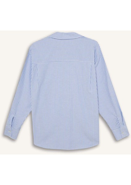 Oversize Geniş Kalıp Çizgili Oxford Uzun Kollu Gömlek D4015AX25SP