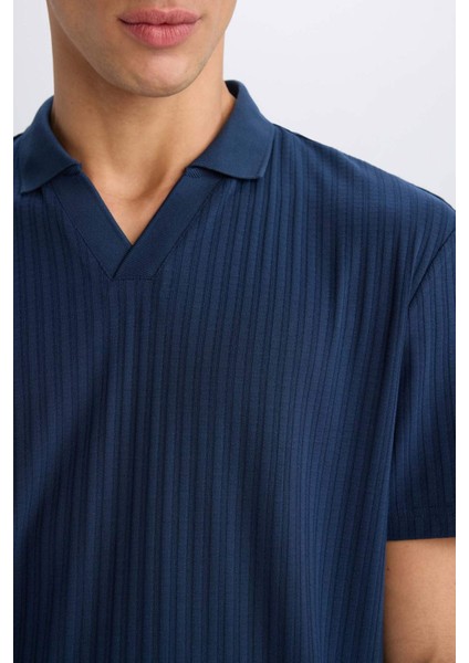 Regular Fit Polo Yaka Krinkıl Kısa Kollu Tişört E1207AX25SM