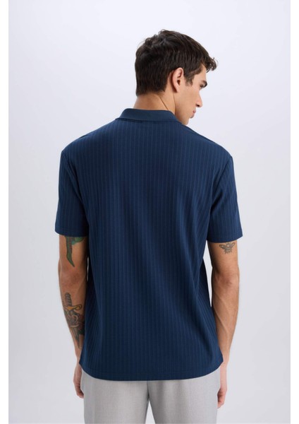 Regular Fit Polo Yaka Krinkıl Kısa Kollu Tişört E1207AX25SM