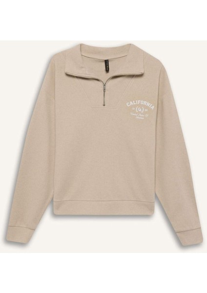 Regular Fit Yarım Fermuarlı Baskılı Sweatshirt E1850AX24WN