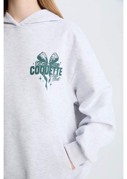 Coool Oversize Geniş Kalıp Kapüşonlu Baskılı Kalın Sweatshirt E1530AX24WN