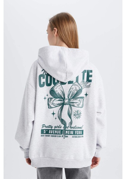 Coool Oversize Geniş Kalıp Kapüşonlu Baskılı Kalın Sweatshirt E1530AX24WN