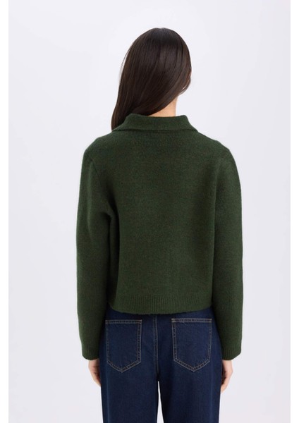 Regular Fit Polo Yaka Basic Düz Düğmeli Triko Hırka E2289AX24WN