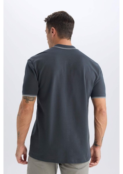 %100 Pamuk Regular Fit Polo Yaka Basic Düz Kısa Kollu Tişört E2310AX24AU