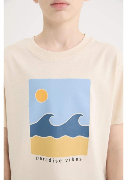 Erkek Çocuk Bisiklet Yaka Baskılı Kısa Kollu Tişört E0089A825SM