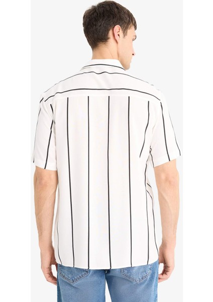 Regular Fit Apaş Yaka Çizgili Yazlık Kısa Kollu Gömlek E2559AX25SM