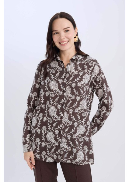 Loose Fit Desenli Uzun Kollu Gömlek Tunik T0609AZ25SP modelleri