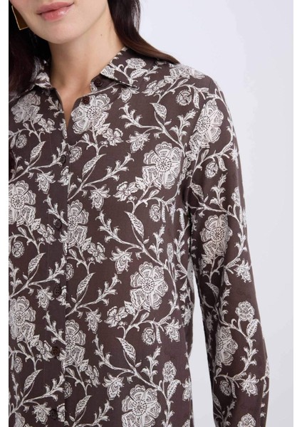 Loose Fit Desenli Uzun Kollu Gömlek Tunik T0609AZ25SP fırsatları