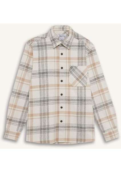 Regular Fit Polo Yaka Kareli Uzun Kollu Flanel Uzun Kollu Gömlek E2763AX24WN