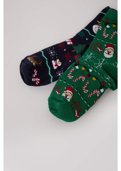 Erkek Çocuk Kutulu Yılbaşı Temalı 2'li Pamuklu Uzun Çorap E2766A8NS
