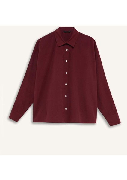 Oversize Geniş Kalıp Poplin Basic Düz Uzun Kollu Gömlek E2677AX24WN