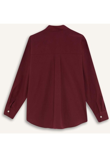 Oversize Geniş Kalıp Poplin Basic Düz Uzun Kollu Gömlek E2677AX24WN