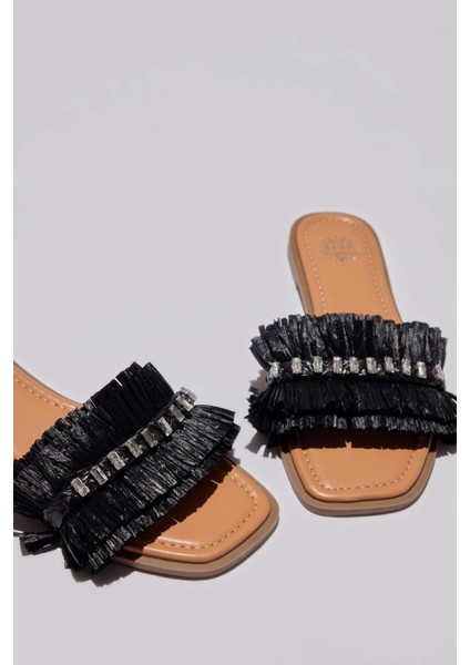 Kadın Taşlı Tek Bantlı Düz Taban Terlik E2497AX25SM