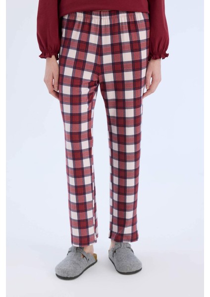 Pijama Takımı Regular Fit Uzun Kollu Üst Kareli Uzun Alt-Fall in Love E2353AX24WN