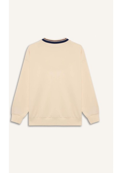 DeFacto Fit Oversize Geniş Kalıp V Yaka Baskılı Sporcu Sweatshirt D7135AX25SP