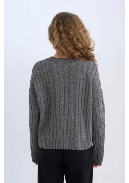 Coool Oversize Geniş Kalıp Bisiklet Yaka Triko Kazak E2319AX24CW