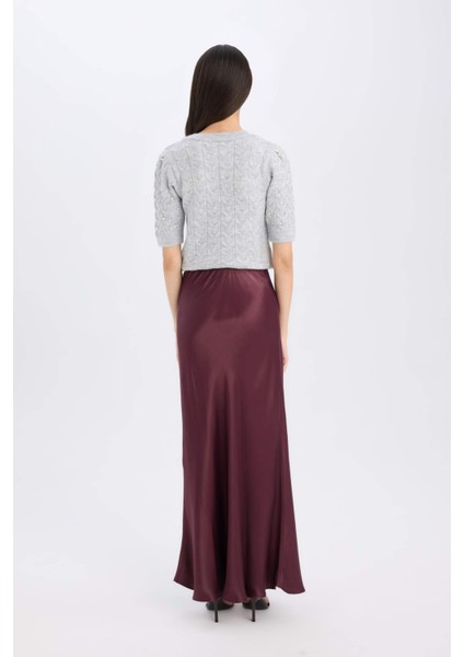 A Kesim Normal Bel Saten Midi Etek B1867AX24AU