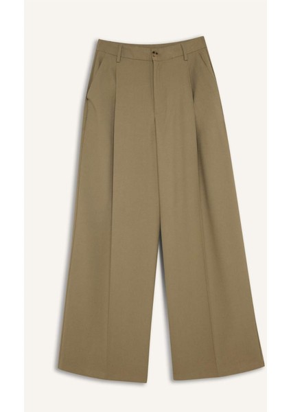 Wide Leg Piliseli Klasik Kumaş Pantolon Yüksek Bel Geniş Paça Basic Düz Tensel Çift Cepli D4564AX24AU
