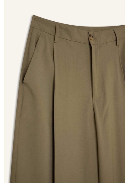 Wide Leg Piliseli Klasik Kumaş Pantolon Yüksek Bel Geniş Paça Basic Düz Tensel Çift Cepli D4564AX24AU