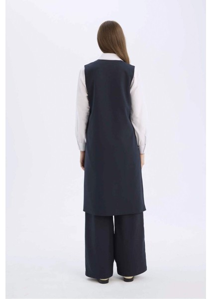 Regular Fit V Yaka Basic Düz Uzun Cepli Süveter E1340AX25SP