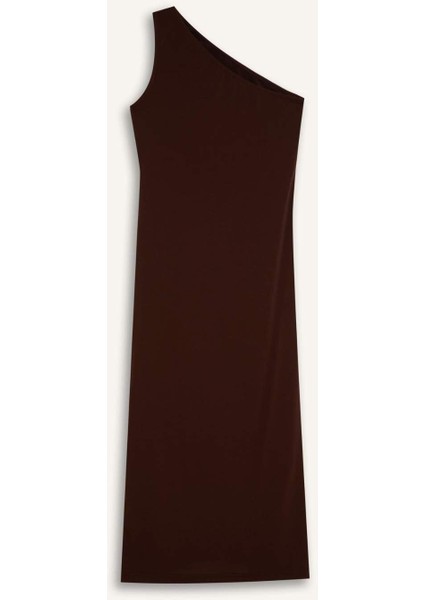 Bodycon Vücudu Saran Basic Düz Tek Omuzlu Midi Elbise E2469AX24WN