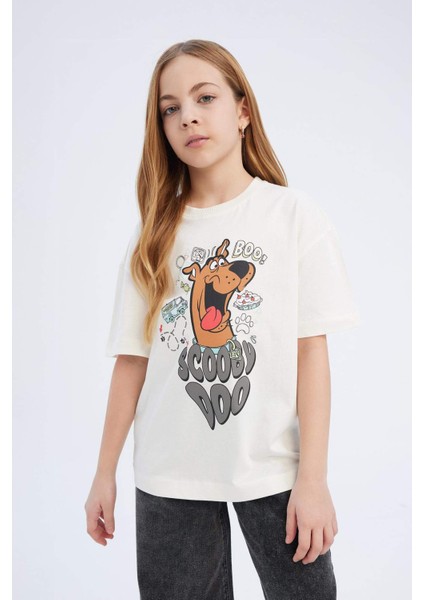 Kız Çocuk Scooby Doo Oversize Geniş Kalıp Bisiklet Yaka Kısa Kollu Tişört E0484A825SP