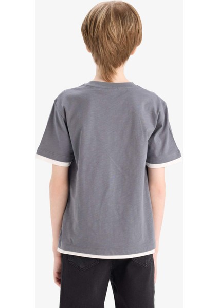 Erkek Çocuk Bisiklet Yaka Basic Düz Kısa Kollu Tişört B5928A825SM