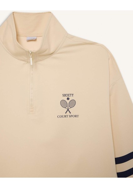DeFacto Fit Oversize Geniş Kalıp Yarım Fermuarlı Baskılı Sporcu Sweatshirt D7132AX25SP