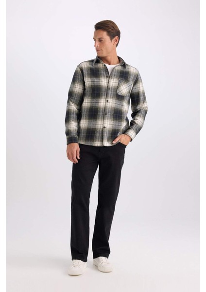 Regular Fit Polo Yaka Kareli Flanel Uzun Kollu Gömlek E2763AX24WN
