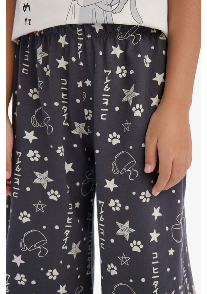 Kız Çocuk Pijama Takımı Baskılı Kısa Kollu Üst Kapri Alt E2227A825SM