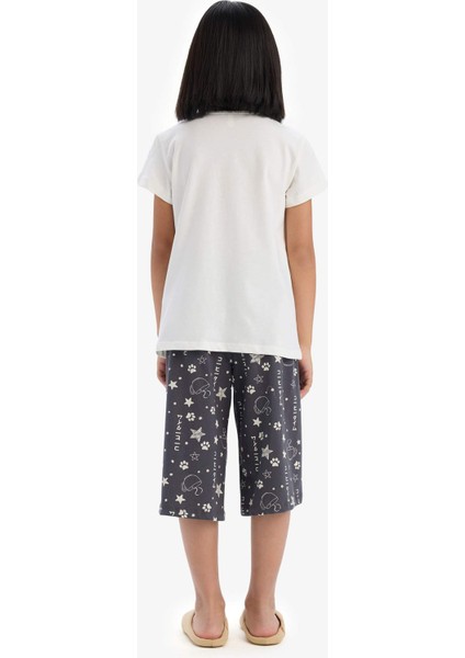 Kız Çocuk Pijama Takımı Baskılı Kısa Kollu Üst Kapri Alt E2227A825SM