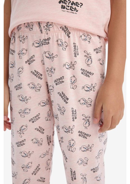 Kız Çocuk Looney Tunes Pijama Takımı Kısa Kollu Üst Beli Lastikli Uzun Alt E2226A825SM