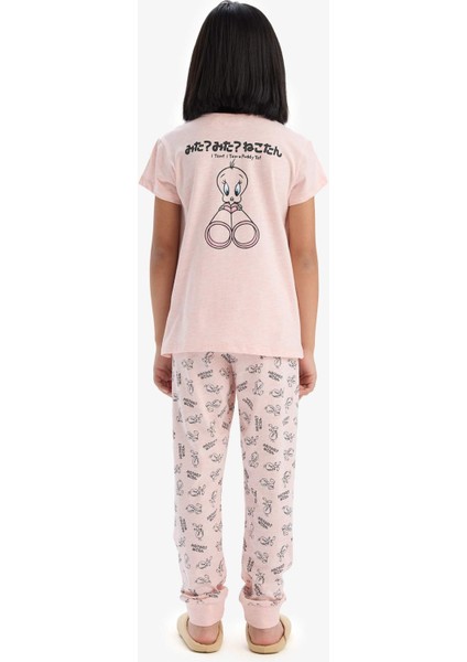 Kız Çocuk Looney Tunes Pijama Takımı Kısa Kollu Üst Beli Lastikli Uzun Alt E2226A825SM