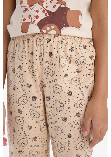 Kız Çocuk Pijama Takımı Baskılı Kısa Kollu Üst Desenli Alt E2222A825SP