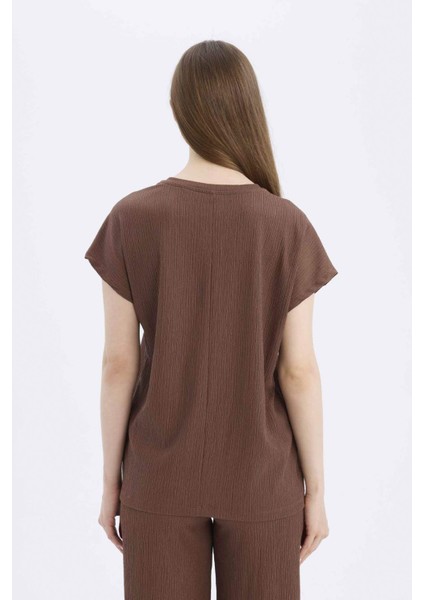 Regular Fit Bisiklet Yaka Bürümcük Kısa Kollu Tişört E1639AX25SP
