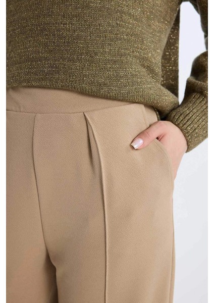 Relax Fit Beli Lastikli Basic Düz Krep Palazzo Pantolon D6884AX24WN