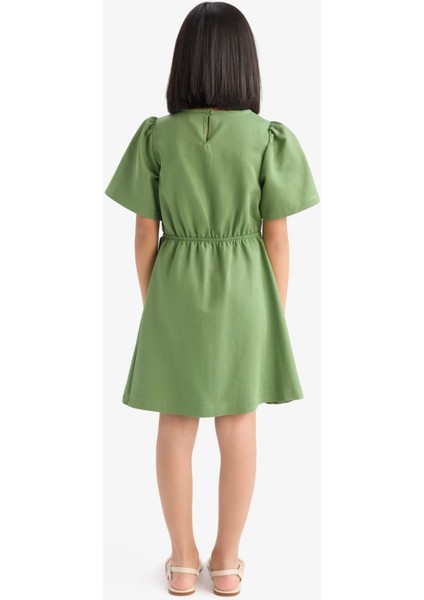 Kız Çocuk Standart Fit V Yaka Gabardin Kısa Kollu Elbise E2645A825SM