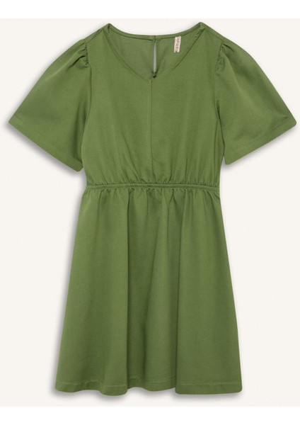 Kız Çocuk Standart Fit V Yaka Gabardin Kısa Kollu Elbise E2645A825SM