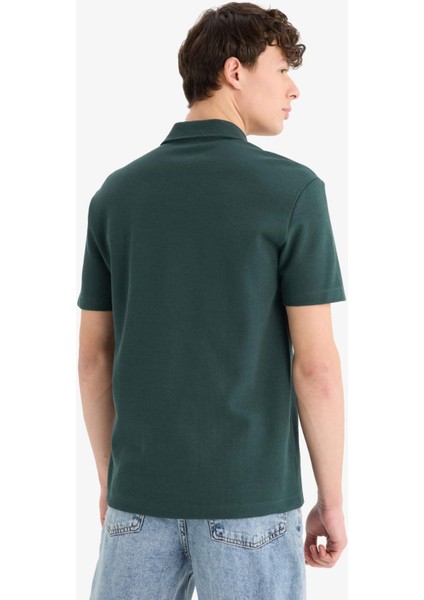 Regular Fit Polo Yaka Dokulu Basic Düz Kısa Kollu Tişört B4939AX25SM