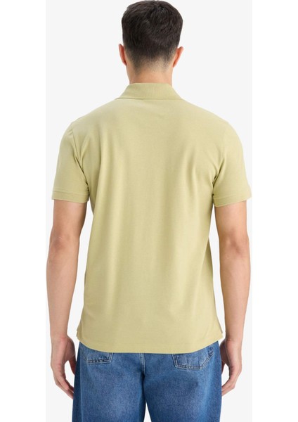 %100 Pamuk Slim Fit Dar Kesim Polo Yaka Kısa Kollu Pamuklu Nakışlı Pike Tişört E2633AX25SM