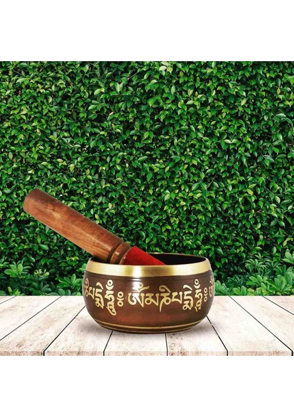 El Yapımı Tam Pirinç Meditasyon Çanı Motifli Tibet Çanağı Spiritüel Çakra Dengeleyici Şifa ve Ses Terapisi Aleti