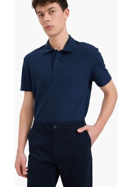 Regular Fit Polo Yaka Dokulu Basic Düz Kısa Kollu Tişört B4939AX25SM