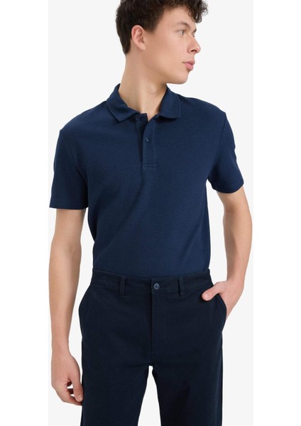 Regular Fit Polo Yaka Dokulu Basic Düz Kısa Kollu Tişört B4939AX25SM