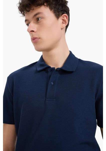 Regular Fit Polo Yaka Dokulu Basic Düz Kısa Kollu Tişört B4939AX25SM