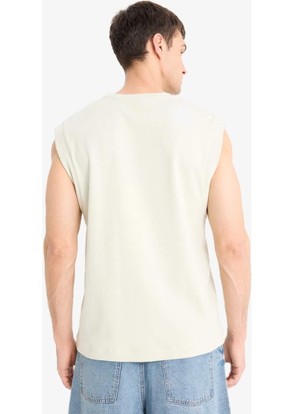%100 Pamuk Boxy Fit Bisiklet Yaka Baskılı Atlet C5040AX25HS