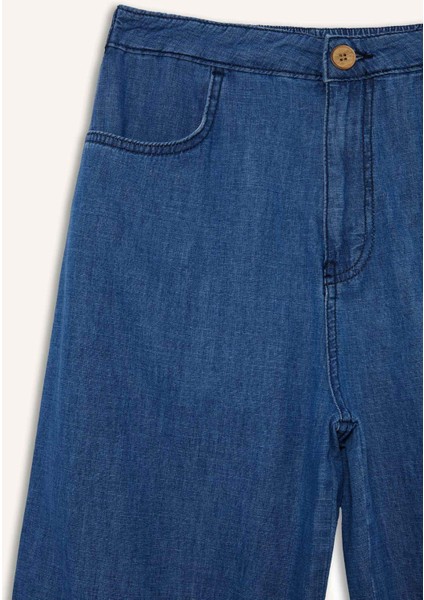 Culotte Beli Lastikli Kısa Paça Bilek Boy Jean Pantolon E3041AX25SM