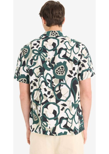 Regular Fit Apaş Yaka Desenli Kısa Kollu Gömlek E1271AX25SM