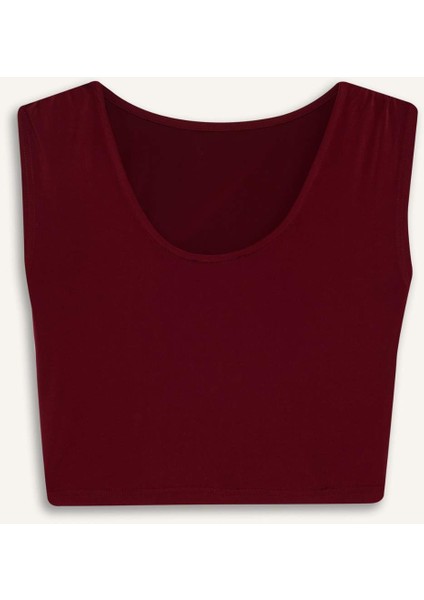 Fitted Bisiklet Yaka Kısa Kollu Bordo Tişört E3150AX24WN