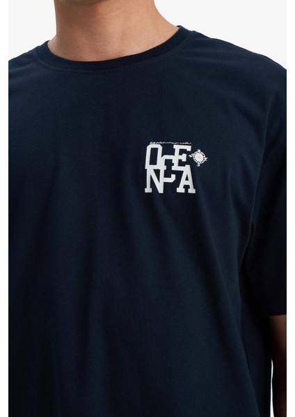 %100 Pamuk Comfort Fit Bisiklet Yaka Baskılı Kısa Kollu Tişört C4082AX25SM